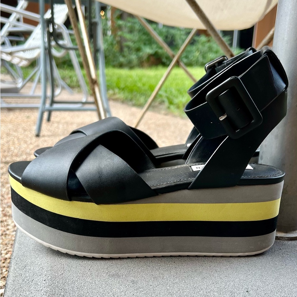 Steve Madden black, gray and chartreuse platforms